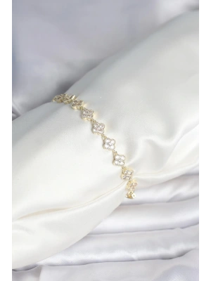 Zirkon Taşlı Pirinç Yonca Model Bileklik