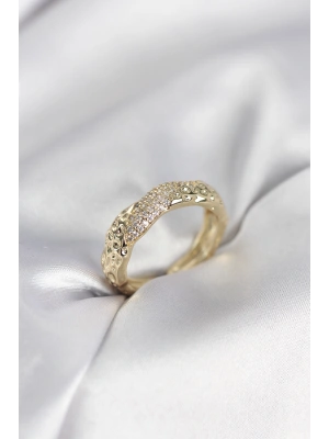 Zirkon Taşlı Puntalı Gold Renk Kadın Yüzük