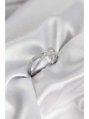 Zirkon Taşlı Sarmal Sedefli Gümüş Renk Kadın Yüzük