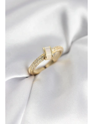 Zirkon Taşlı Sedefli Gold Renk Kadın Yüzük