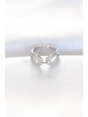 Zirkon Taşlı Silver Renk Ayarlanabilir Yüzük