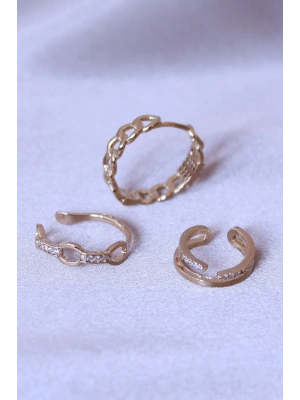 Zirkon Taşlı Zincir Model Küpe Seti