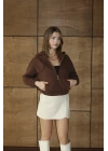 3 iplik şardonlu Kapşonlu fermuarlı kısa üst kahve pat8590