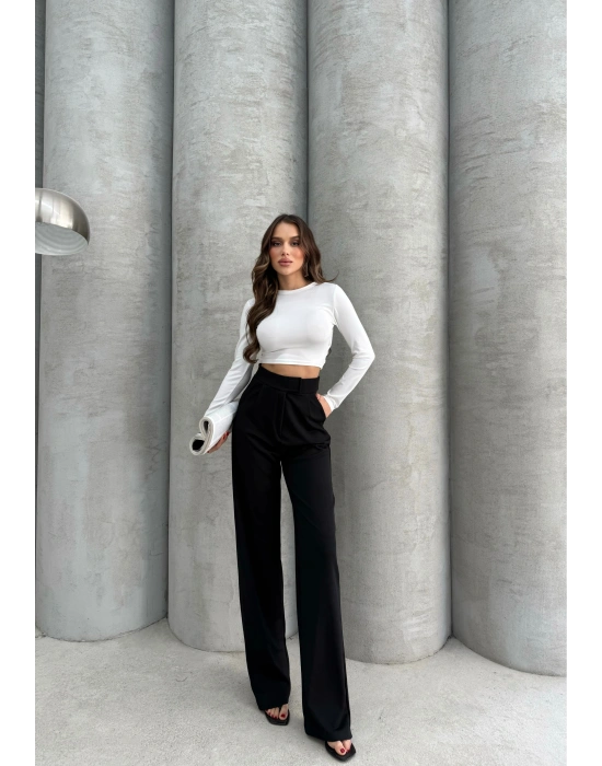 Cırtlı pantolon krep siyah pt