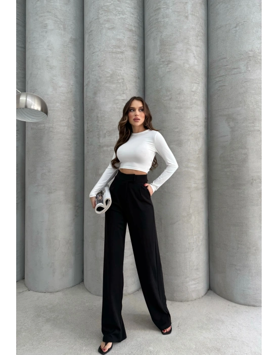 Cırtlı pantolon krep siyah pt