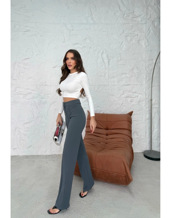 Düğmeli Palazzo pantolon füme p170091