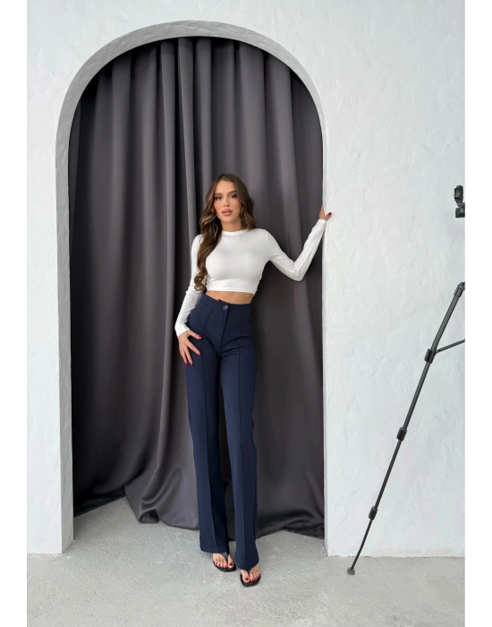 Düğmeli Palazzo pantolon lacivert p170091