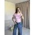 Pembe Düşük Omuz Belden Oturtmalı Bluz