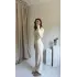 Krem Parmak Geçmeli Triko Takım