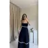Lacivert Biye Geçişli Elbise