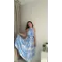Mavi Batik Halter Yaka Efil Elbise