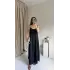 Siyah Ayarlanabilir Askı Gofre Elbise