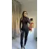 Siyah Lastik Geçirmeli Vatkalı Tayt Takım