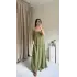 Yeşil Ayarlanabilir Askı Gofre Elbise