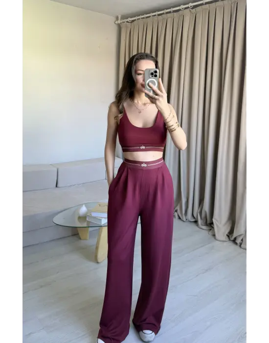 Bordo Büstiyer Eşofman Takım