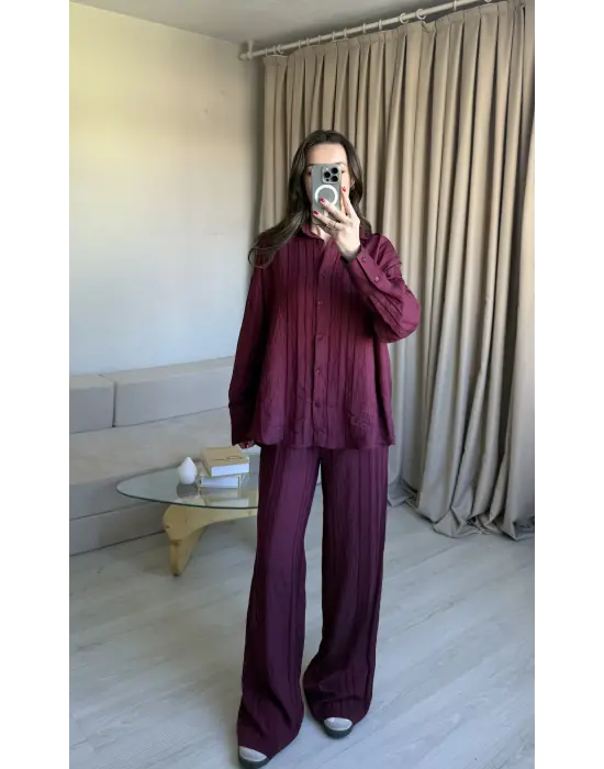 Bordo Zr Model Gömlek Takım