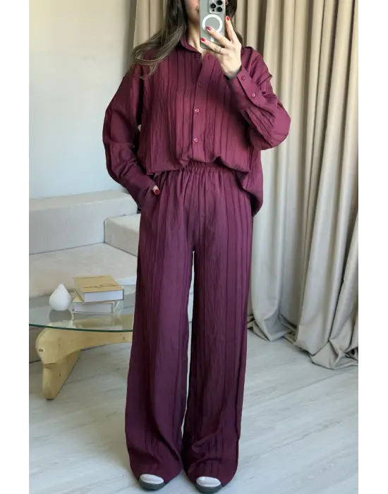 Bordo Zr Model Gömlek Takım