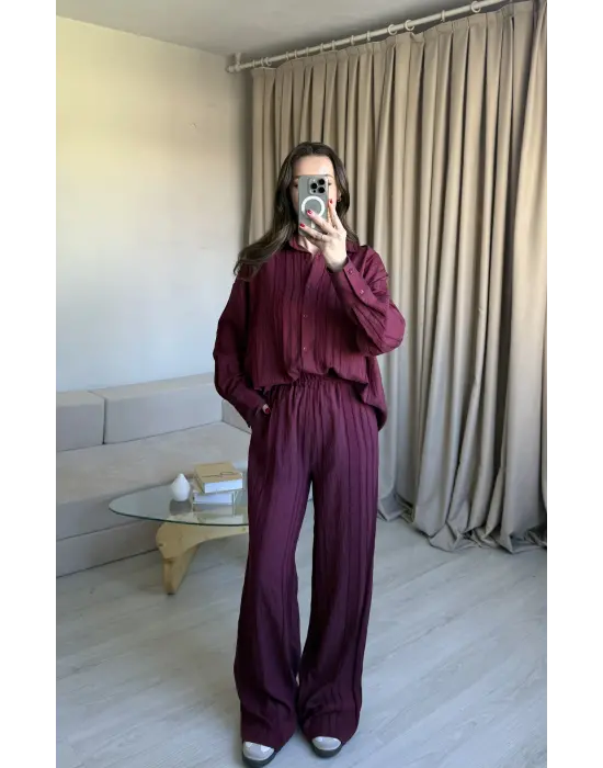 Bordo Zr Model Gömlek Takım