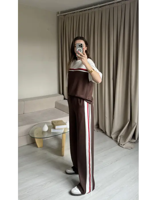 Kahve Modal Kumaş Eşofman Takım