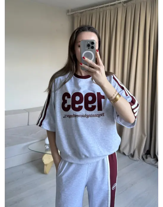 Bordo 1993 Nakışlı Eşofman Takım