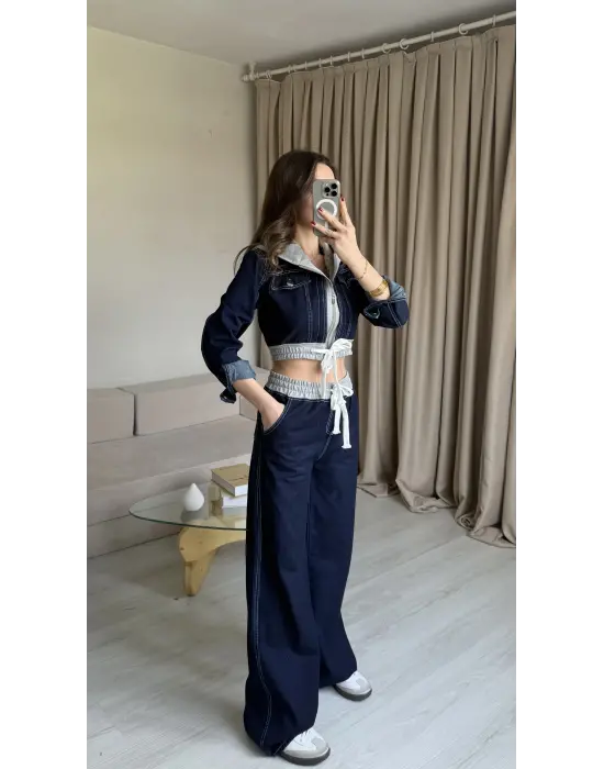 Koyu Denim Ceket Pantolon Takım