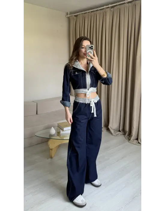 Koyu Denim Ceket Pantolon Takım
