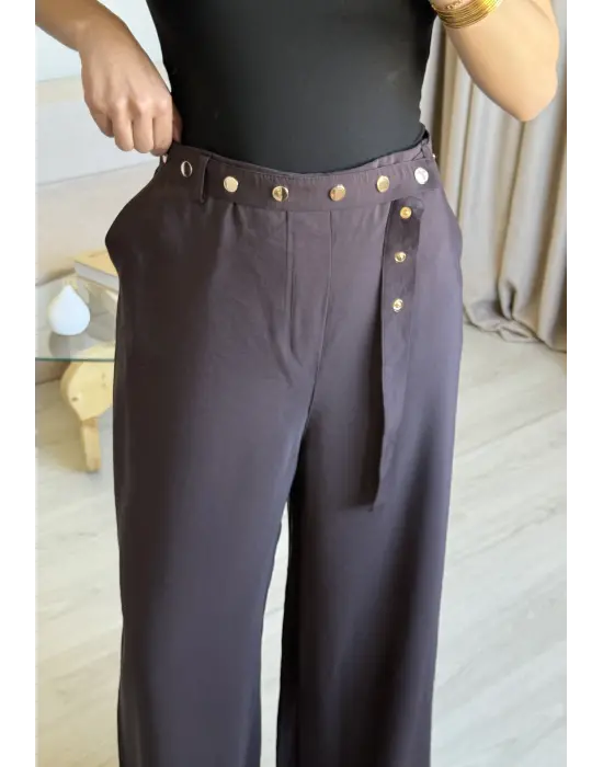 Kahve Çıtçıt Kemerli Palazzo Pantolon