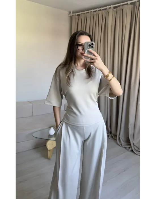 Bej Bel Kuşaklı Modal Takım