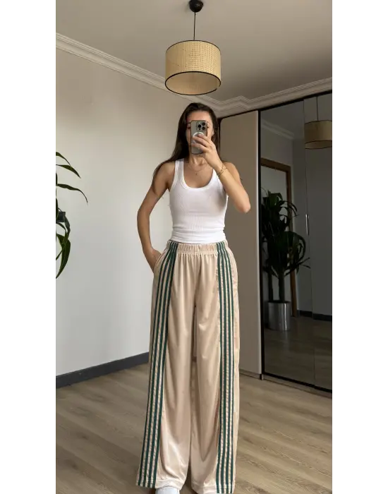 Bej/Yeşil Kadife Eşofman