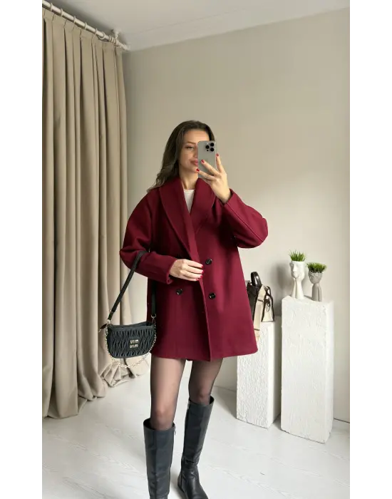 Bordo Çift Düğmeli Kaşe Premıum Ceket