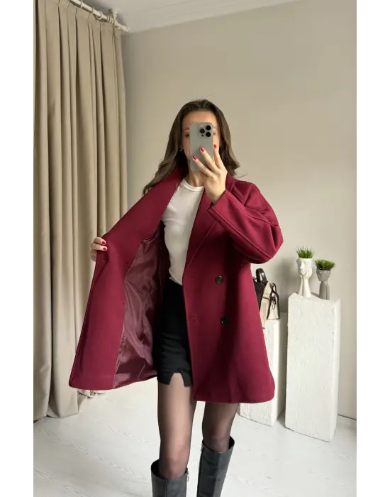 Bordo Çift Düğmeli Kaşe Premıum Ceket