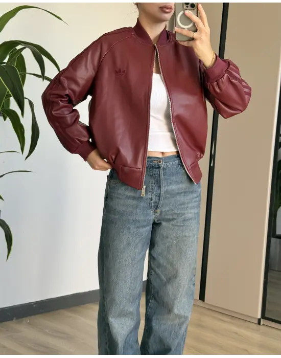 Bordo İçi Astarlı Deri Ceket