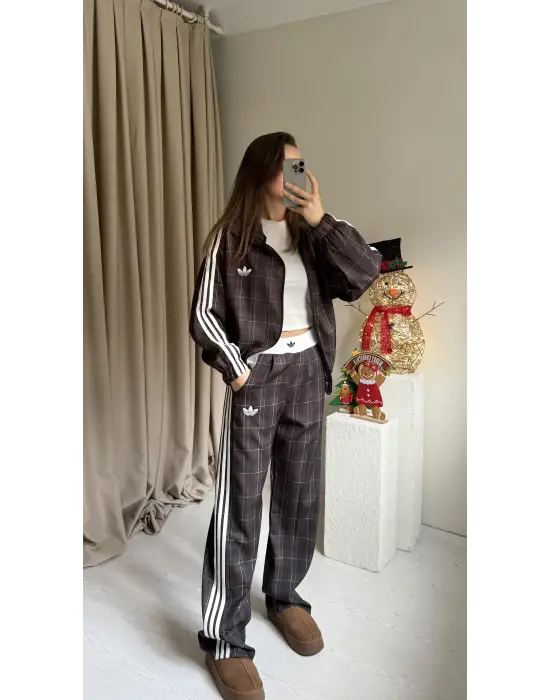 Kahve Ekose Ceket Takım