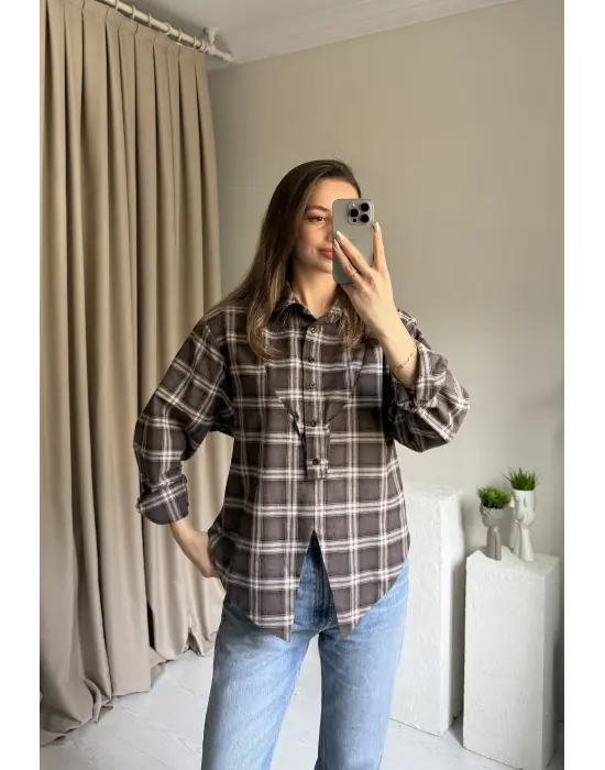 Kahve Ekose Vatkalı Gömlek
