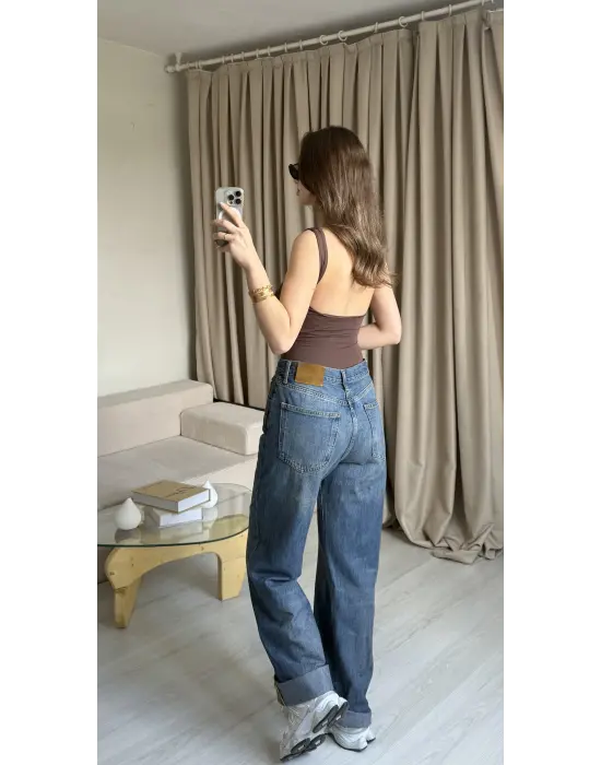 Kahve Kare Yaka Bodysuit