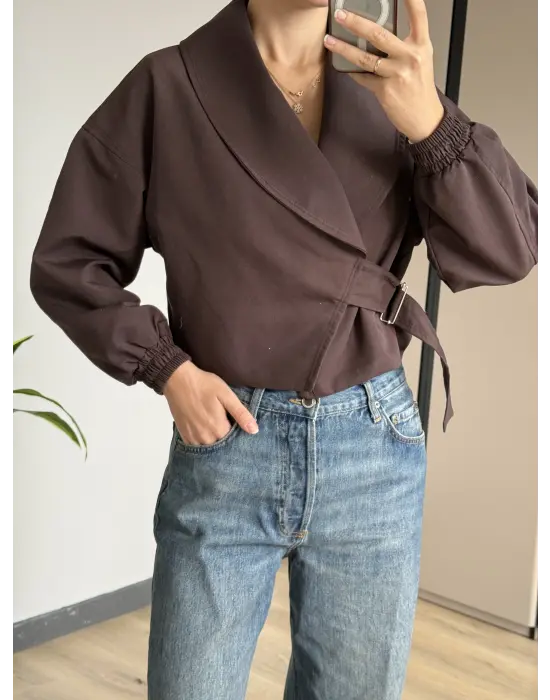 Kahve Yan Kemerli Ceket
