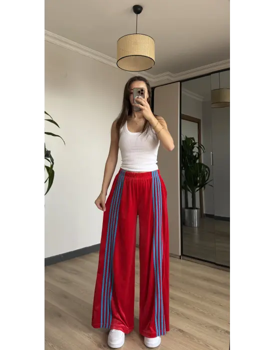 Kırmızı/Mavi Kadife Eşofman