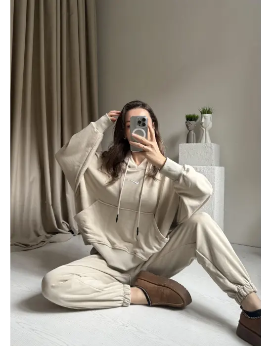 Krem Oversize Eşofman Takım