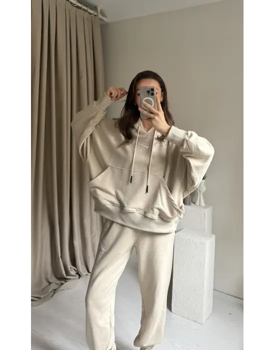 Krem Oversize Eşofman Takım
