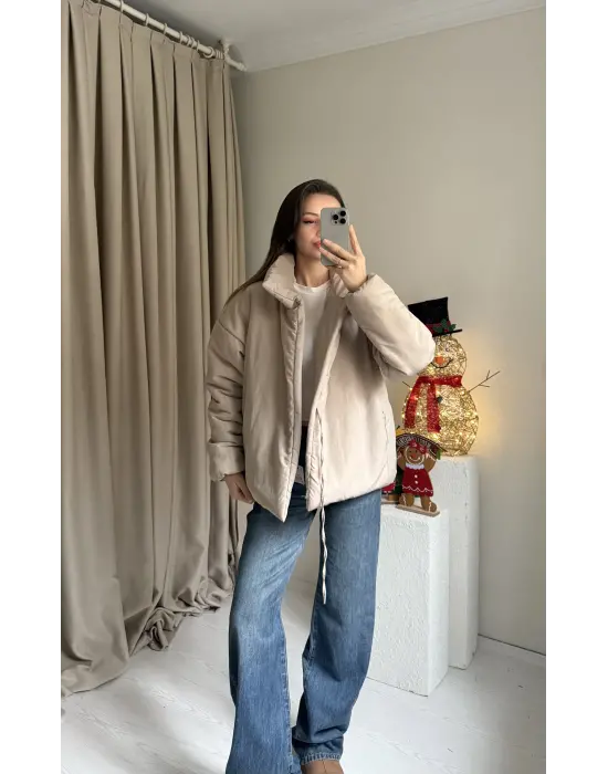 Krem Zr Model Bağlamalı Mont