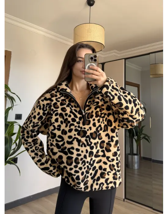Leopar Peluş Sweatshirt