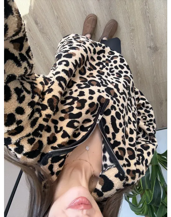 Leopar Peluş Sweatshirt