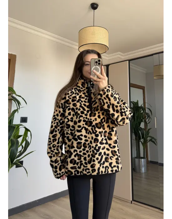 Leopar Peluş Sweatshirt