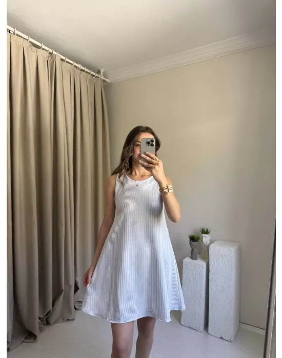 Mavi Çizgili Kısa Elbise