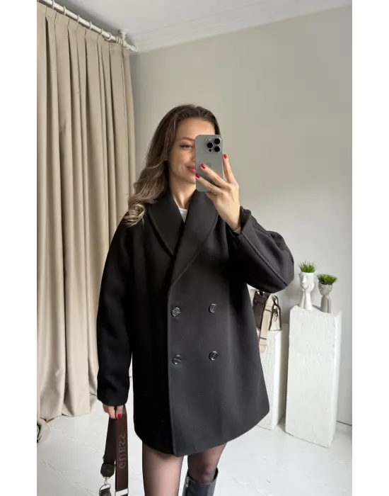 Siyah Çift Düğmeli Kaşe Premıum Ceket