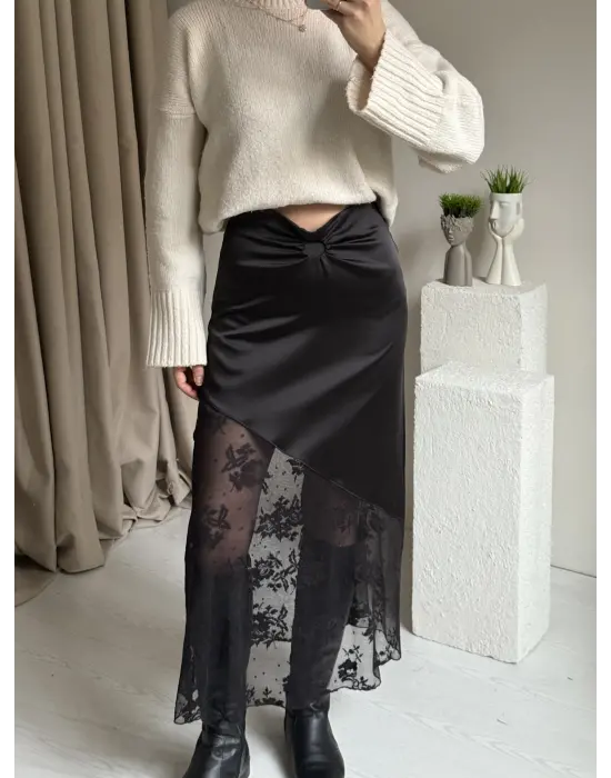 Siyah Dantel Etek