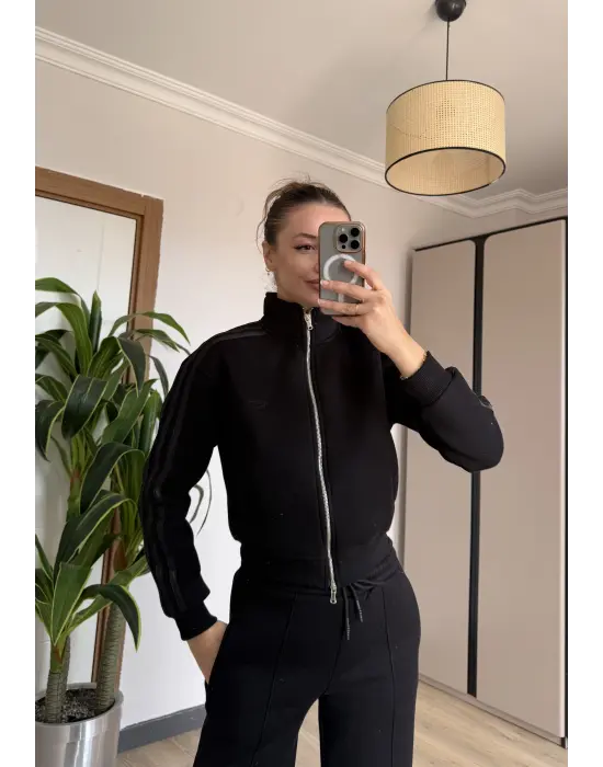 Siyah Marka Model Hırka Eşofman Takım