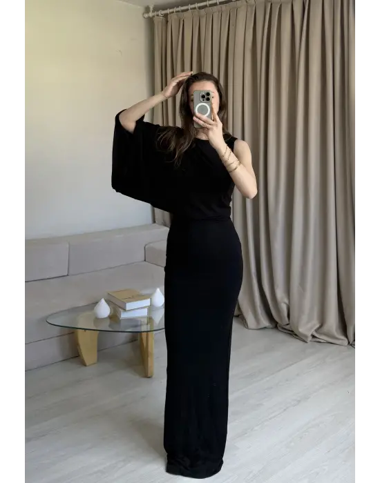 Siyah Tek Kol Modal Elbise