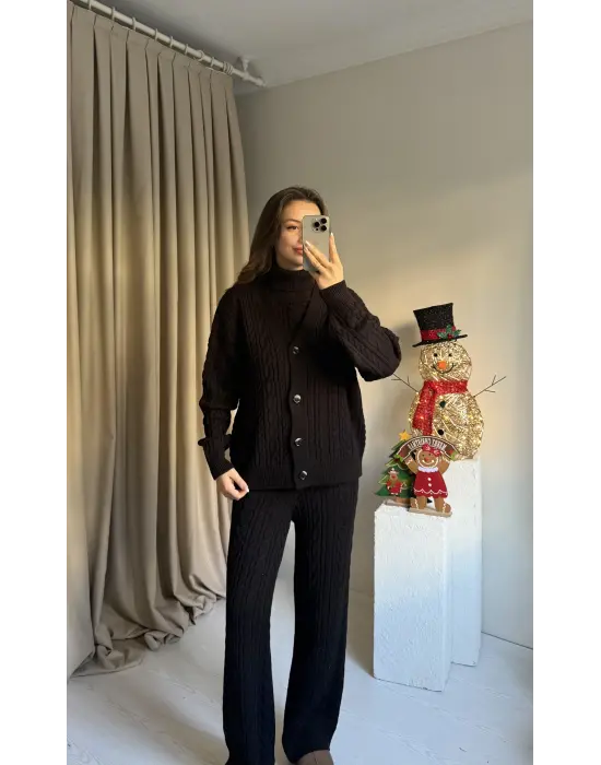 Siyah Üçlü Örgü Triko Takım