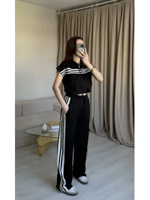 Siyah Şeritli Yelek Eşofman Takım